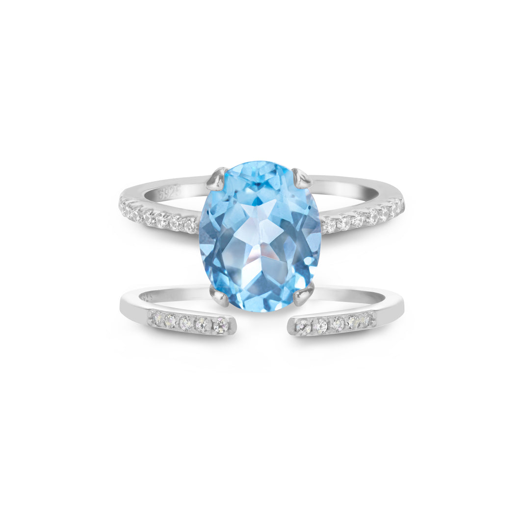 Blue Topaz Rings Set Silver